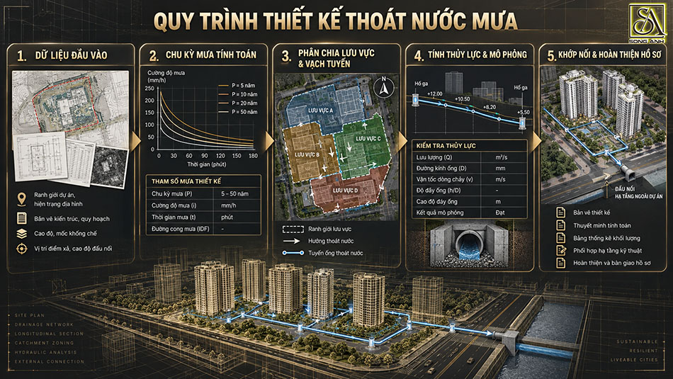 5 bước trong quy trình thiết kế thoát nước mưa dự án cao tầng